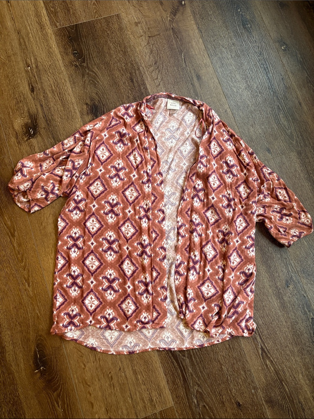Knox Rose Rust-Mauve Geometric Button Front Top